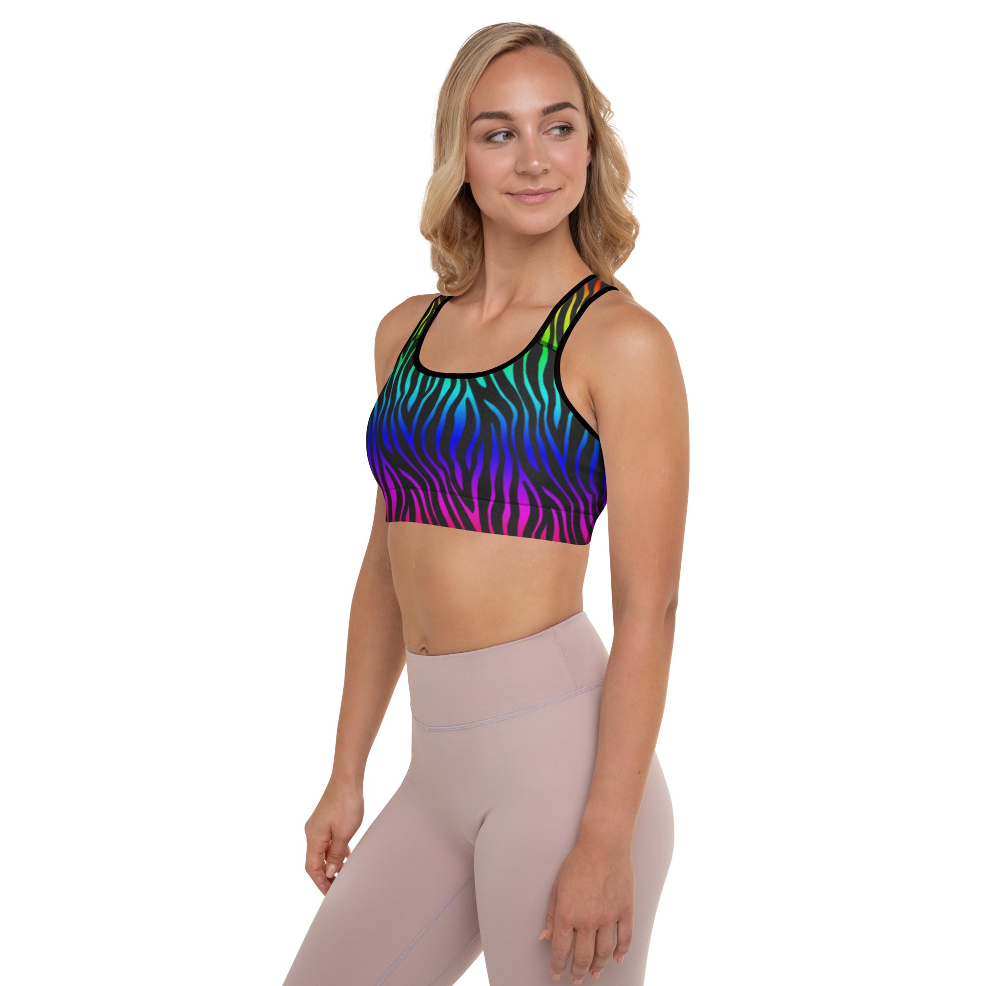 SHE REBEL - Rainbow Zebra Print Sports Bra